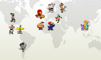 infográfico para os mascotes dos Mundiais anteriores