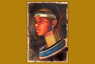 Pintura de uma mulher africana com muitos colares.