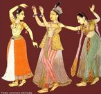 Mulheres dançando Moghul. A partir de Auguste Racinet do Traje Le Historique, originalmente publicada na França entre 1876 e 1888. <br> <br> Palavras-chave: dança, dança tradicional, Índia.