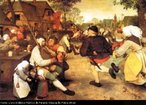 Imagem de Pieter Bruegel. Os camponeses danam grande. 1567. leo em tela, 80 X 115 cm Museu Kunsthistorisches, Viena, ustria, presente no  Livro Didtico Pblico do Paran (Educao Fsica 2 Ed.). <br> <br> Palavras-chave: dana, Pieter Bruegel,  camponeses.