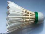 A peteca oficial de badminton tem dezesseis penas de ganso, que pesam apenas cinco gramas e geralmente no duram mais que 5 "rallys" por partida. o volante, para o nivel amador,  feita de Nylon e geralmente tem uma cor amarelo limo.  <br> <br> Palavras-chave: esporte, badminton, volante, peteca.