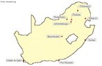 Mapa com a localização das cidades sede da Copa do Mundo 2010. Em 17 de março de 2006, a FIFA anunciou oficialmente a lista de sedes da Copa da África do Sul.<br><br> Estádios Copa do Mundo da África do Sul 2010<br><br> * Free State Stadium - Bloemfontein<br><br> * Cape Town Stadium - Cidade do Cabo<br><br> * Moses Mabhida Stadium - Durban<br><br> * Soccer City - Joanesburgo<br><br> * Ellis Park Stadium - Joanesburgo<br><br> * Mbombela Stadium - Nelspruit<br><br> * Peter Mokaba Stadium - Polokwane<br><br> * Nelson Mandela Bay Stadium - Porto Elizabeth<br><br> * Loftus Versfeld Stadium - Tshwane/Pretória<br><br> * Royal Bafokeng Stadium - Rustenburgo<br><br> <br><br> Palavras-chave: esporte, futebol, estádio, África do Sul.